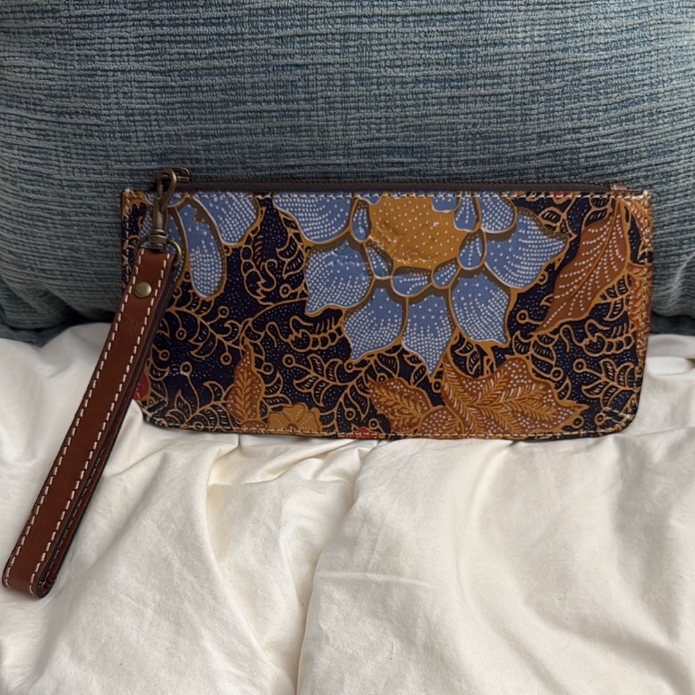 Patricia Nash Blue and Brown Floral Clutch
